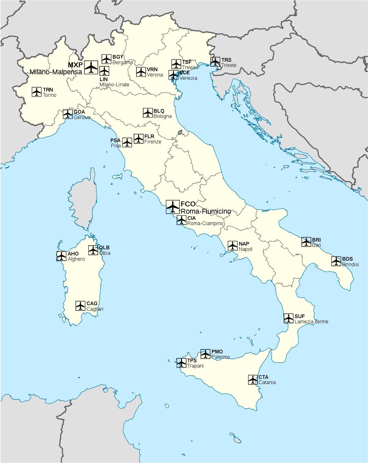 Mappa degli aeroporti italiani