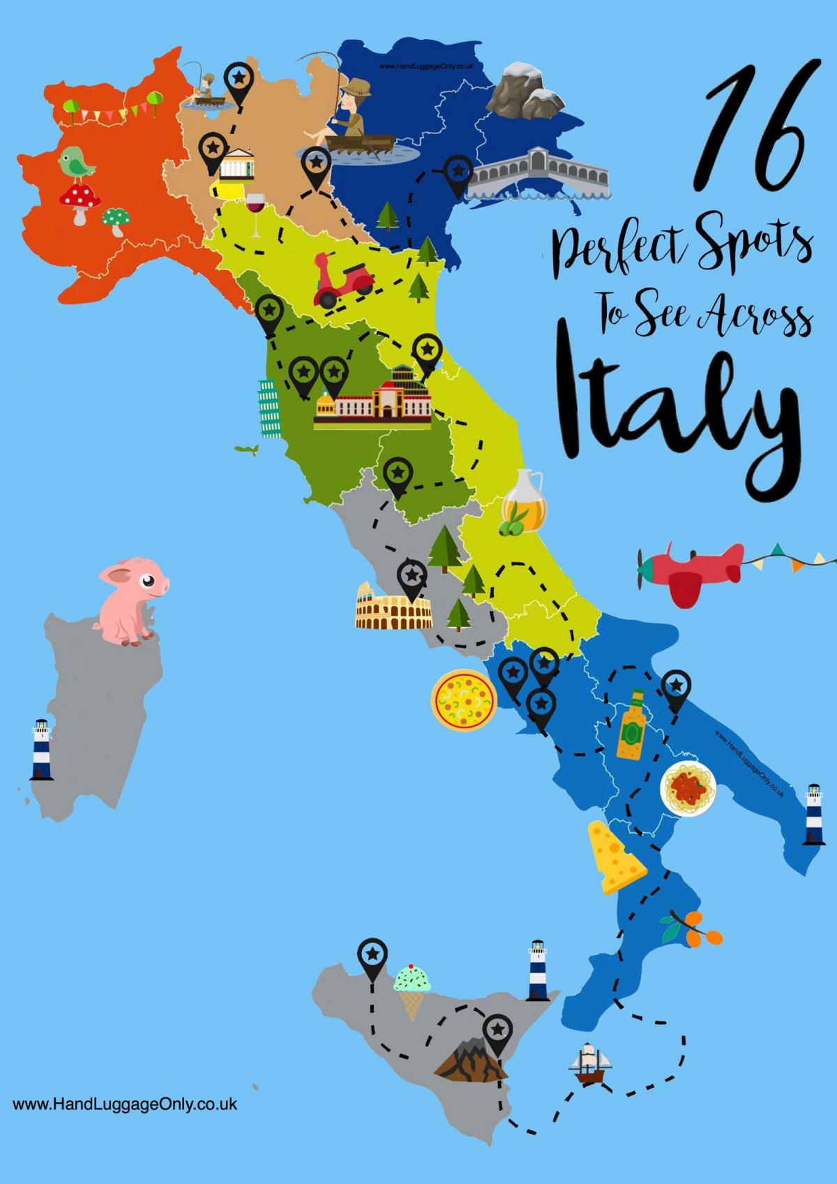 Mappa delle attrazioni turistiche in Italia