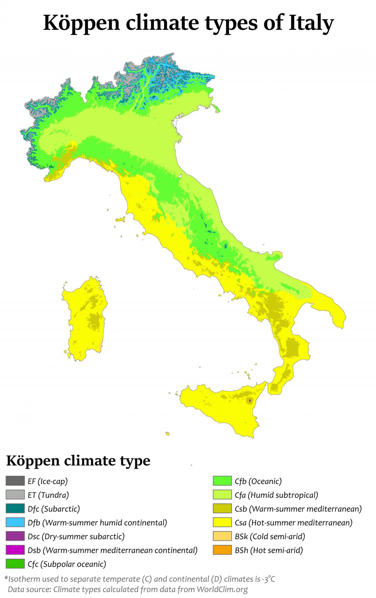 Mappa della temperatura in Italia