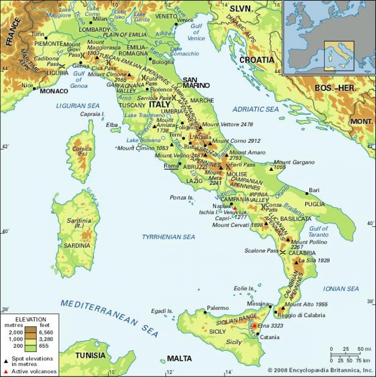 Mappa delle montagne in Italia