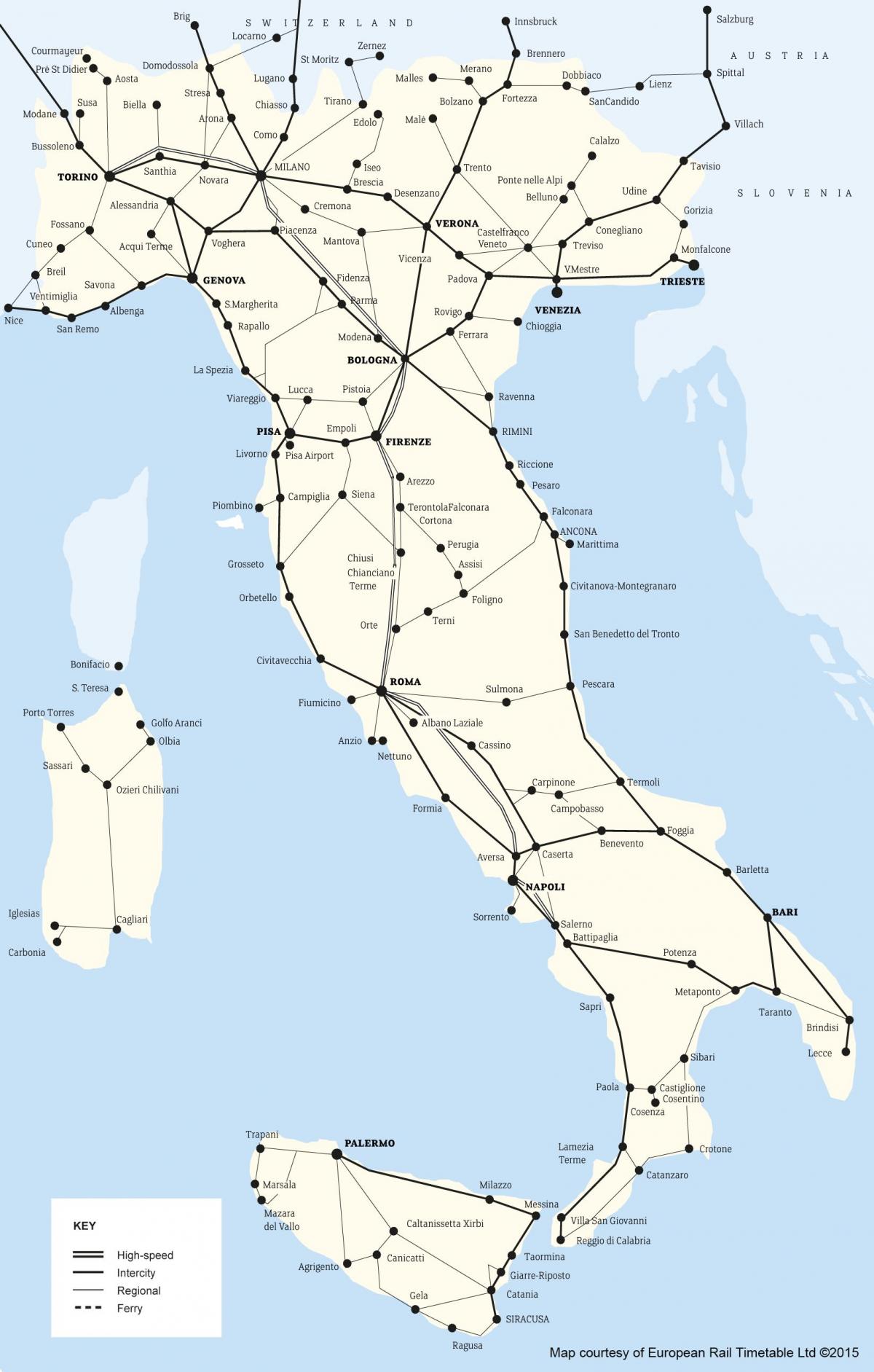 Mappa delle linee ferroviarie in Italia