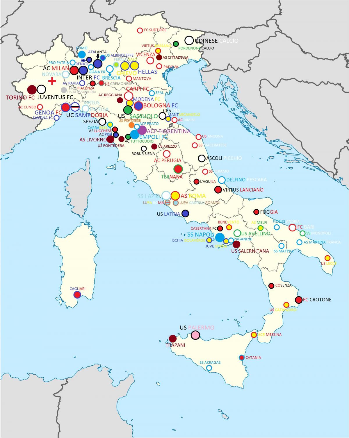 mappa degli stadi di Italia