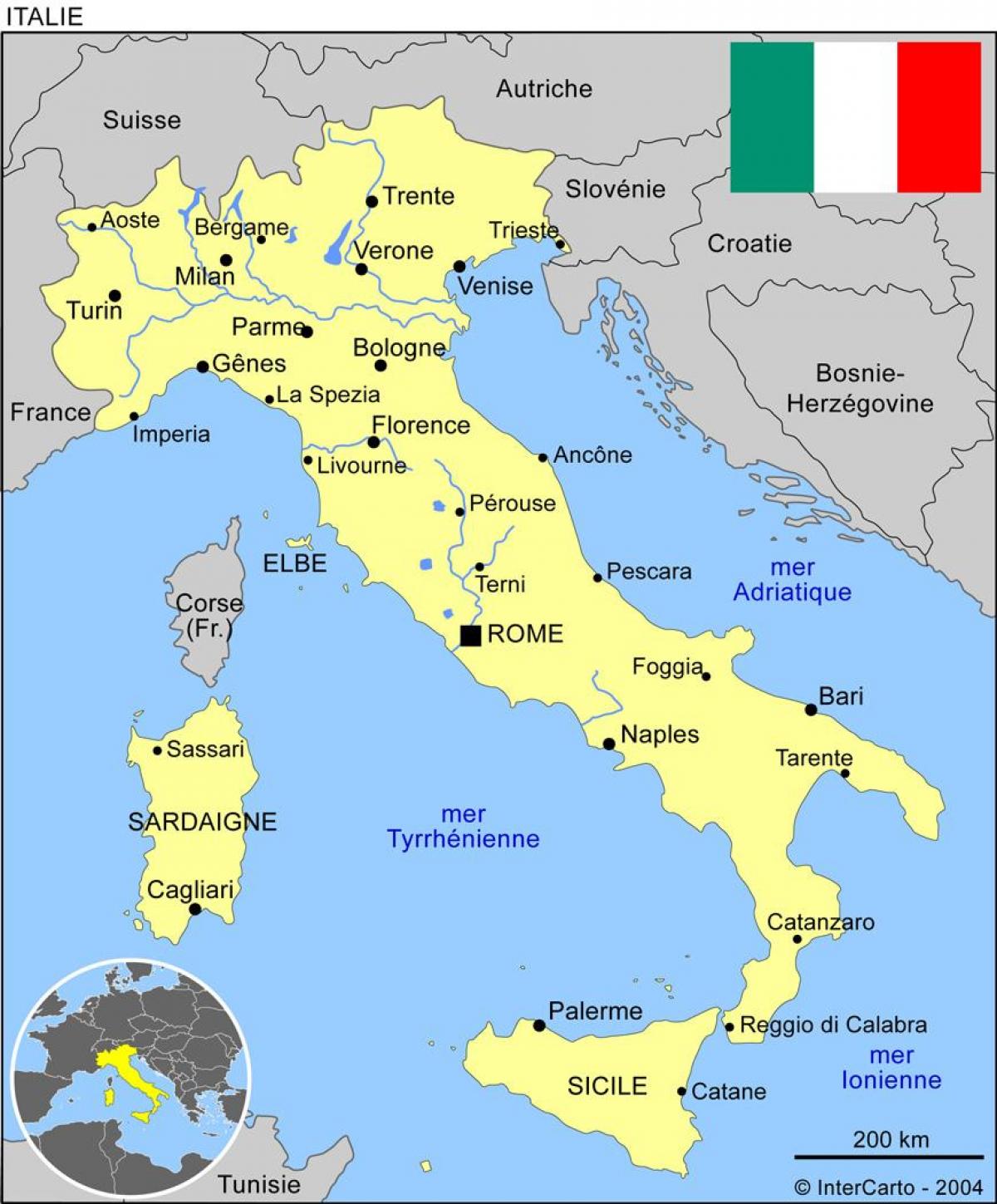 Mappa dell'Italia con le principali città